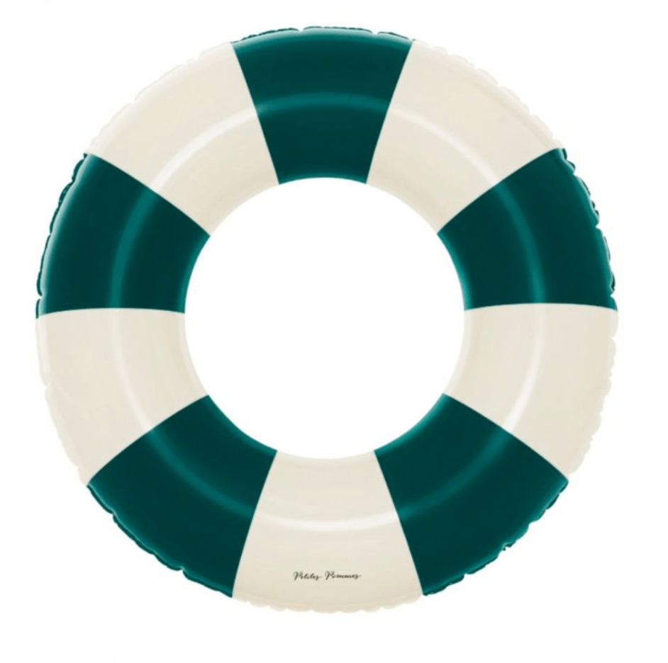 white and green striped buoy in a white background