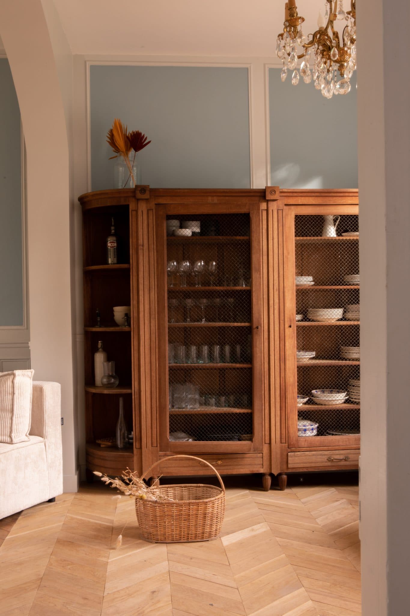 decoration of the house, large crockery cupboard and basket