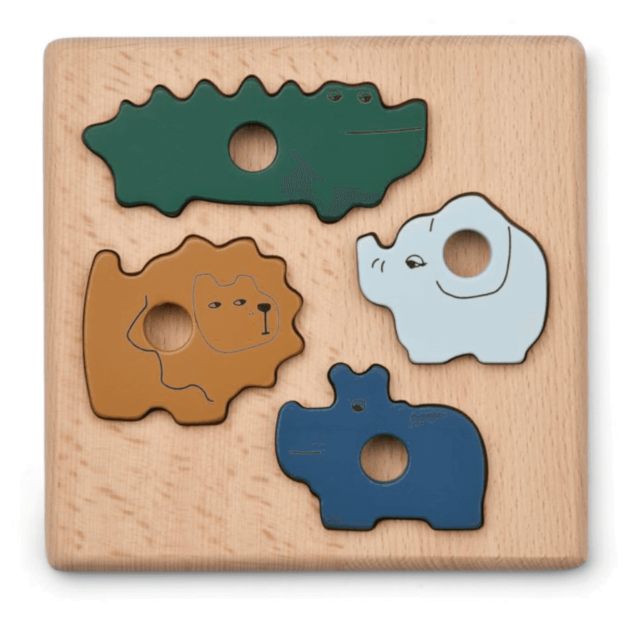 wooden puzzle with coloured animals 