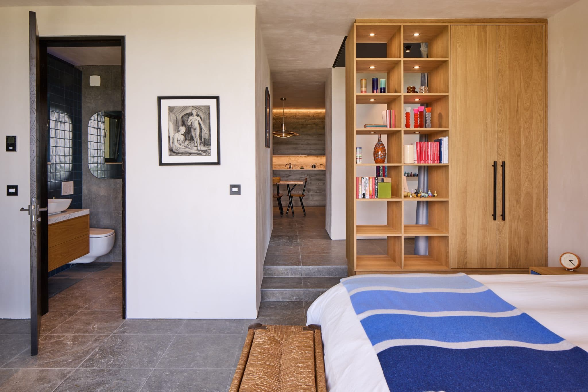 In-room bed and view of spacious suite