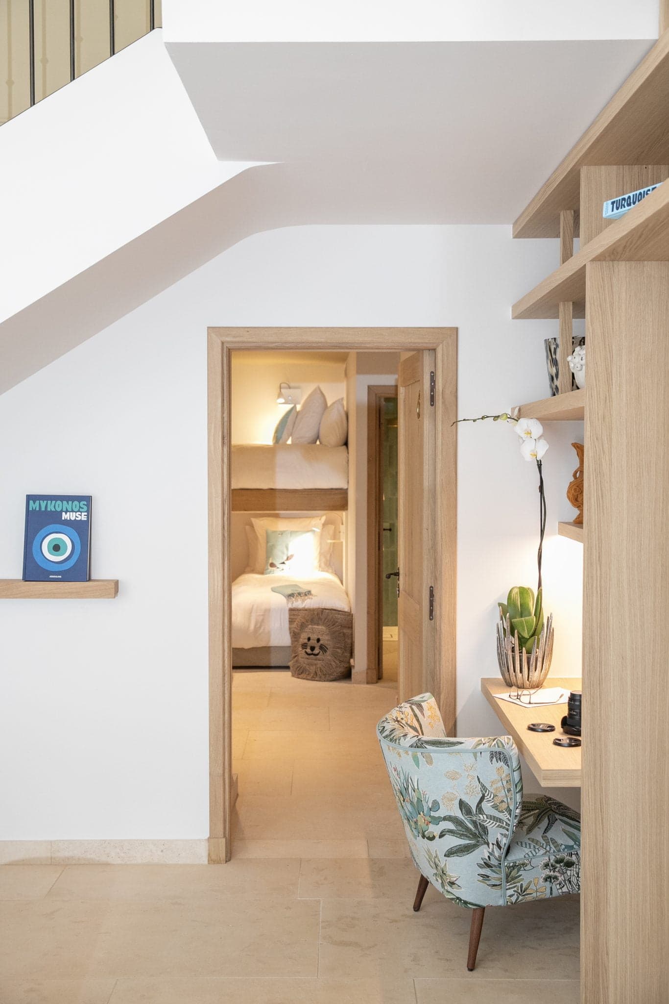 Small office area in the living room and children's suite in perspective