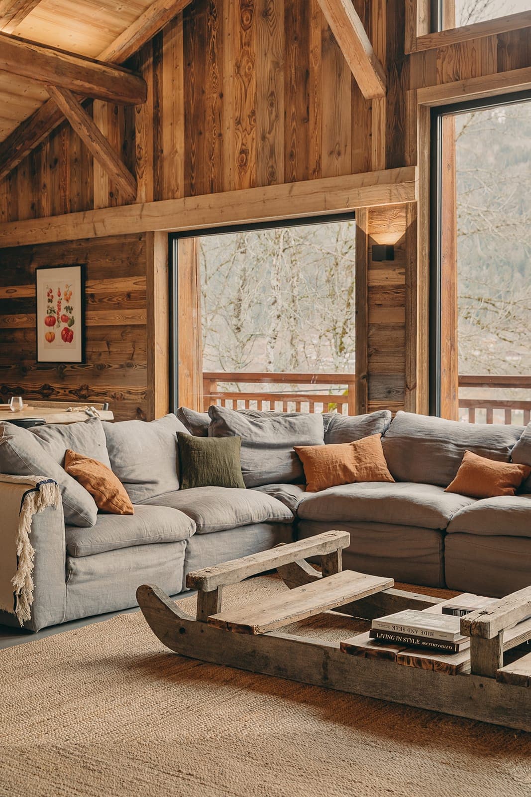 The coffee table in the living room is an old mountain sled.