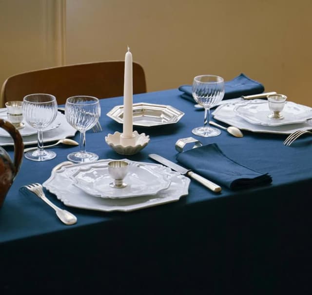 Embroidered blue tablecloth