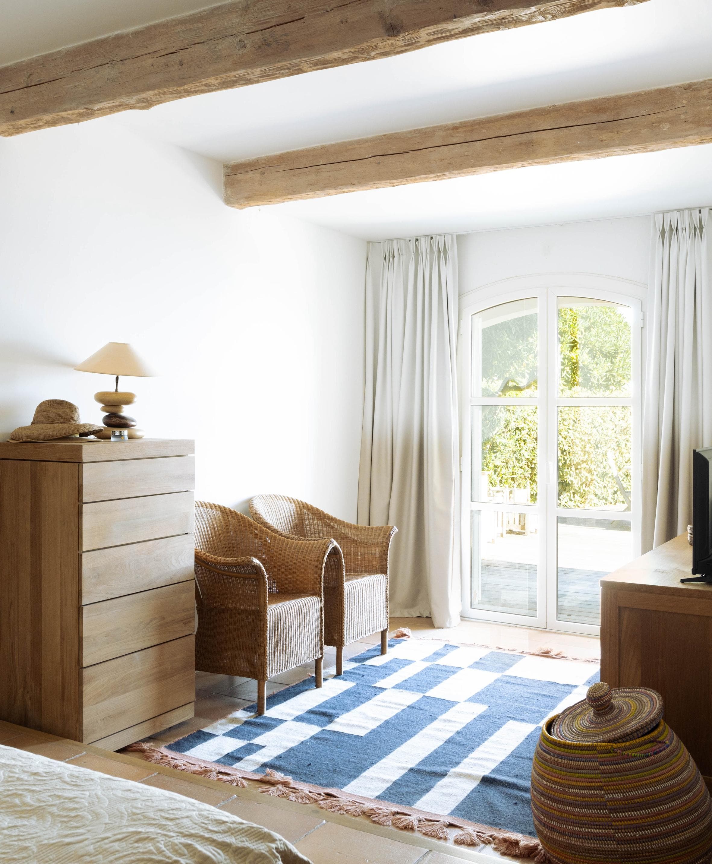 Inside, natural materials and tones.