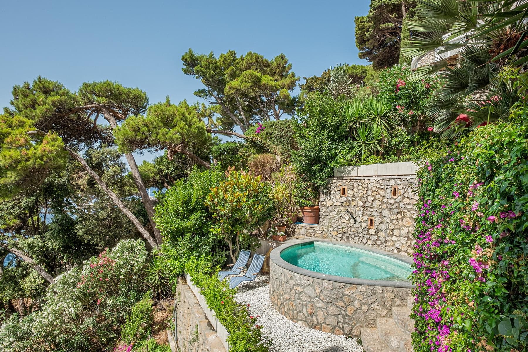 In Capri, the lush terrace of Villa Cisterna.