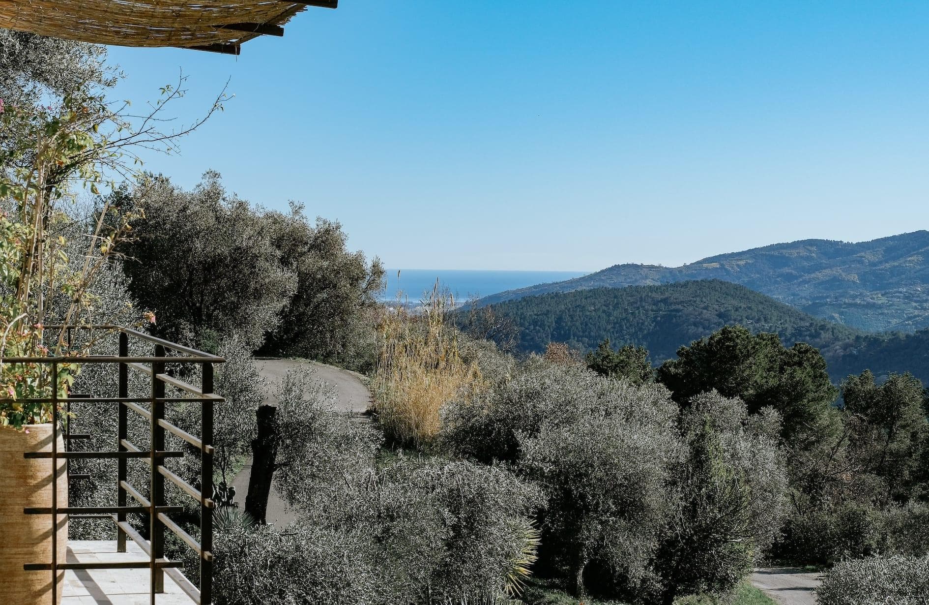From the terrace, a full spotlight on nature and, in the distance, the sea.