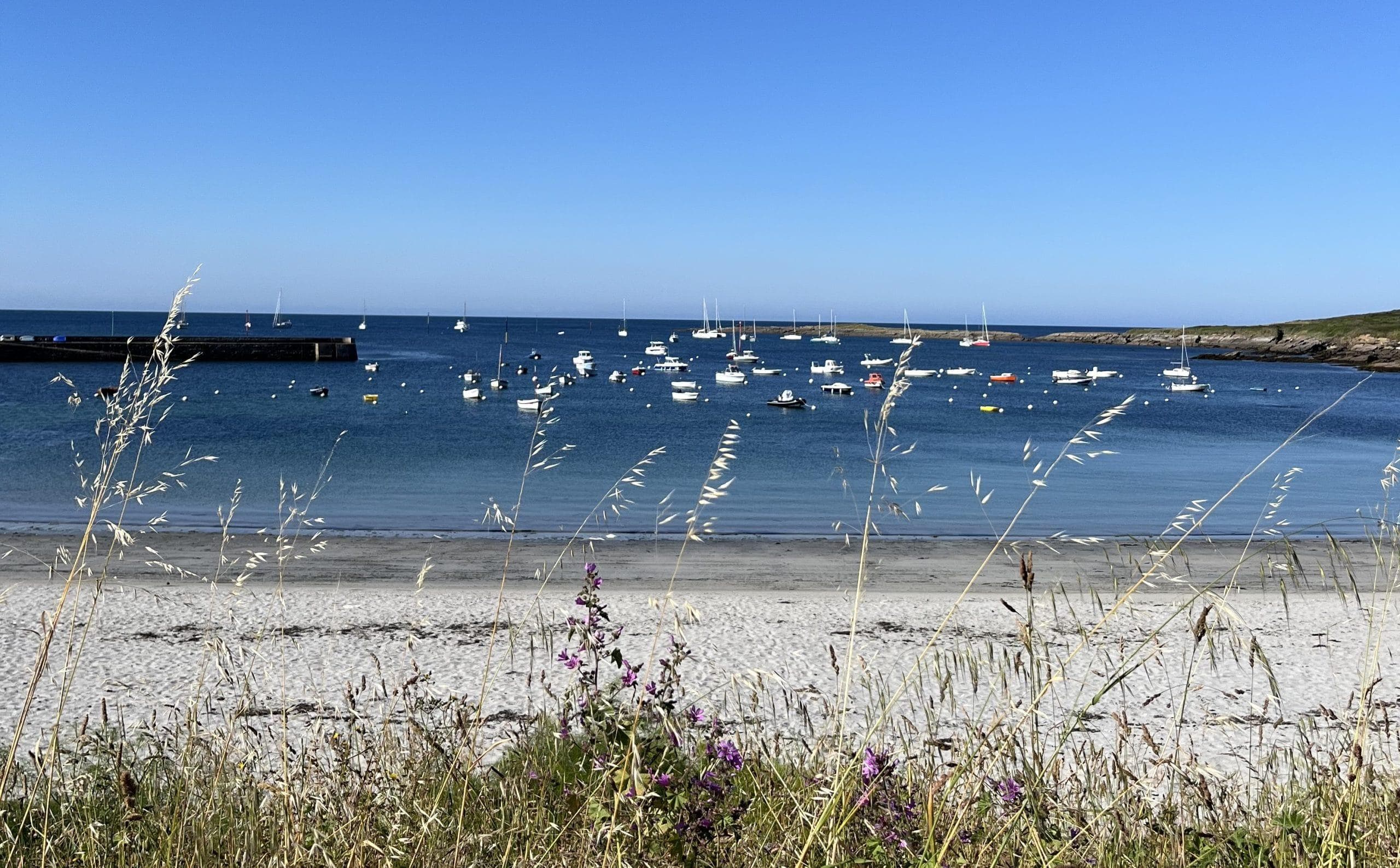 Sea view from the end of the garden at Le Bruit de la Mer.