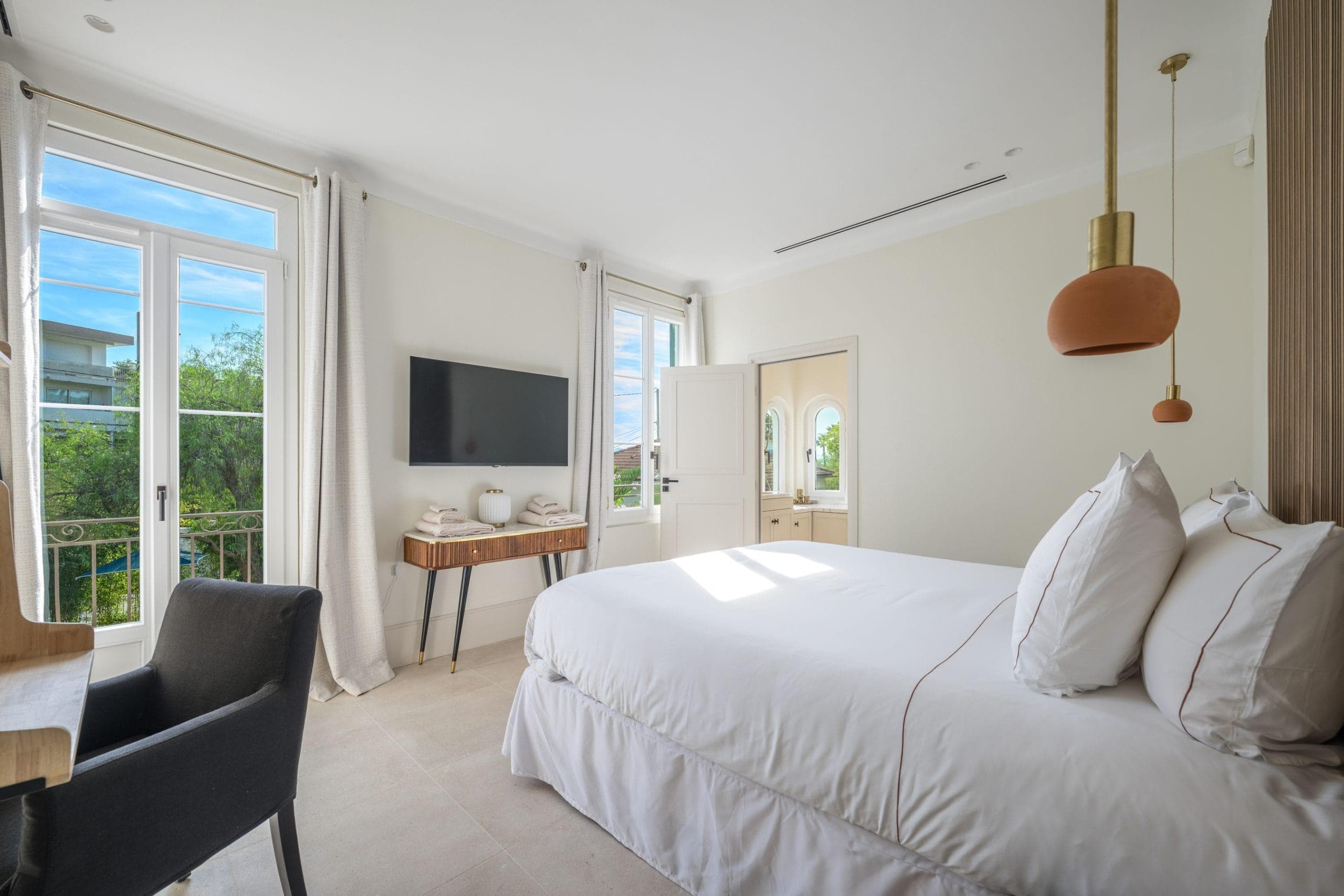 One of the bedrooms in the main building.