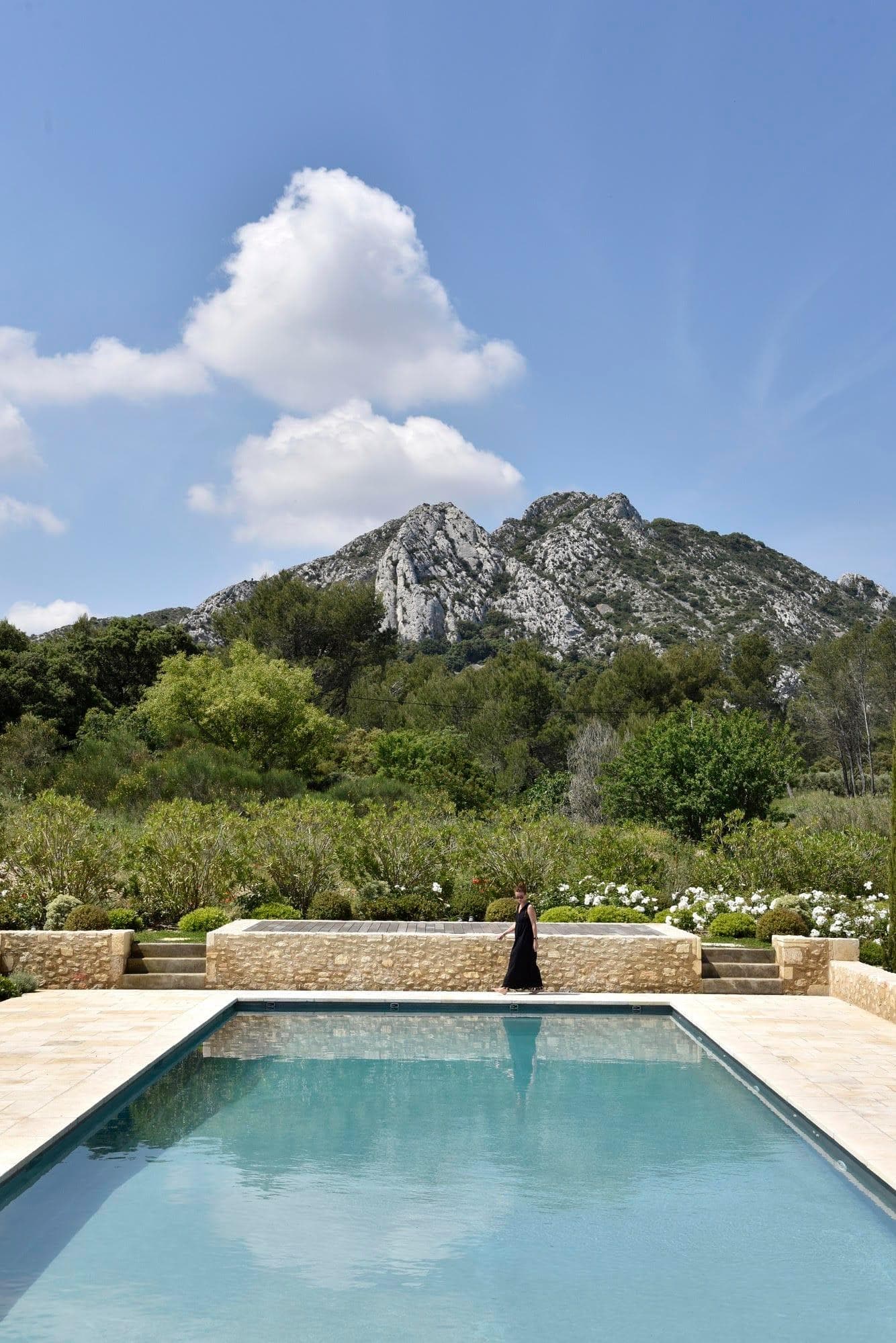 The stone pool at the foot of the mountains.
