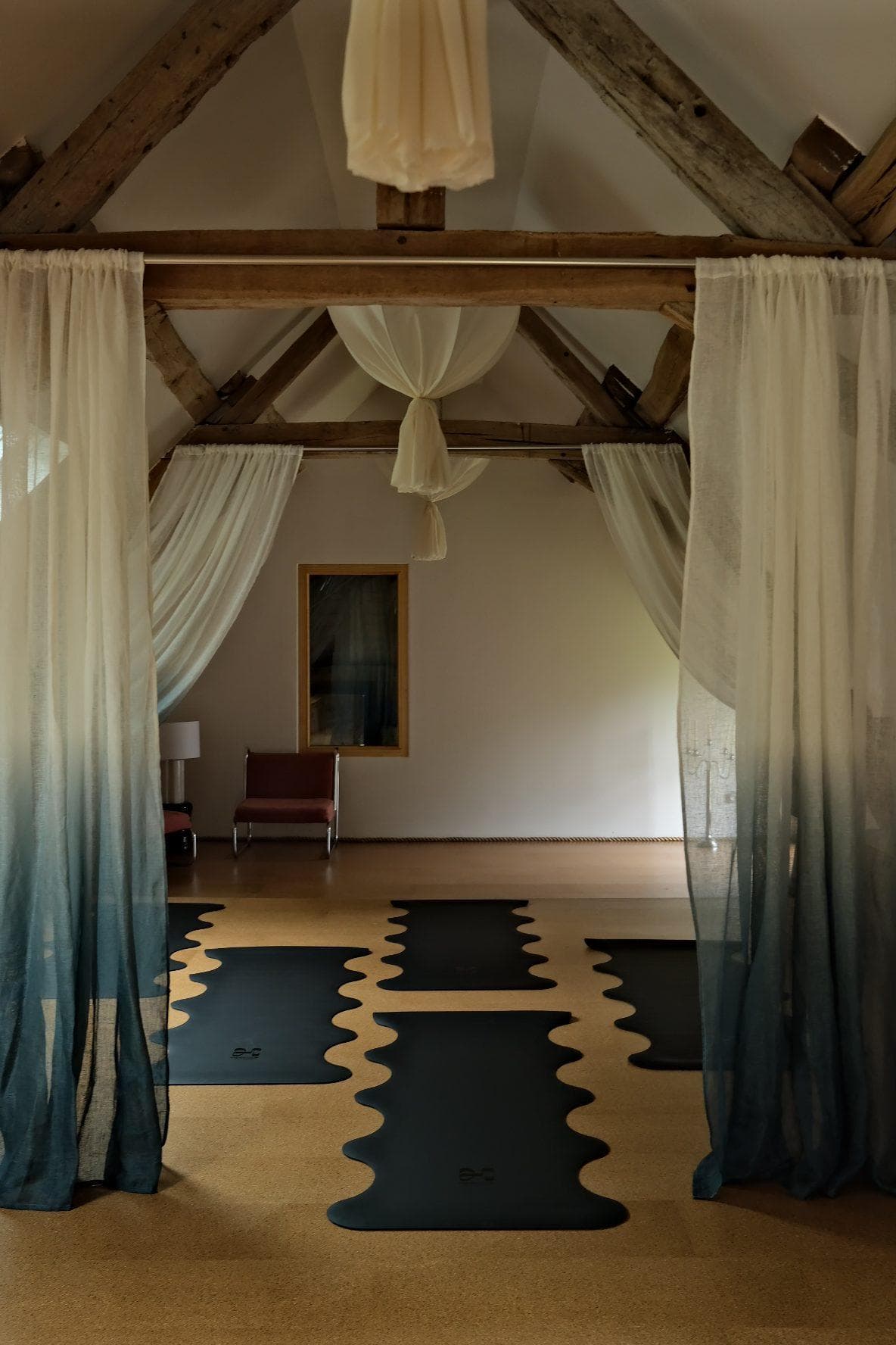 The elegant yoga studio at Le Moulin in Perche.