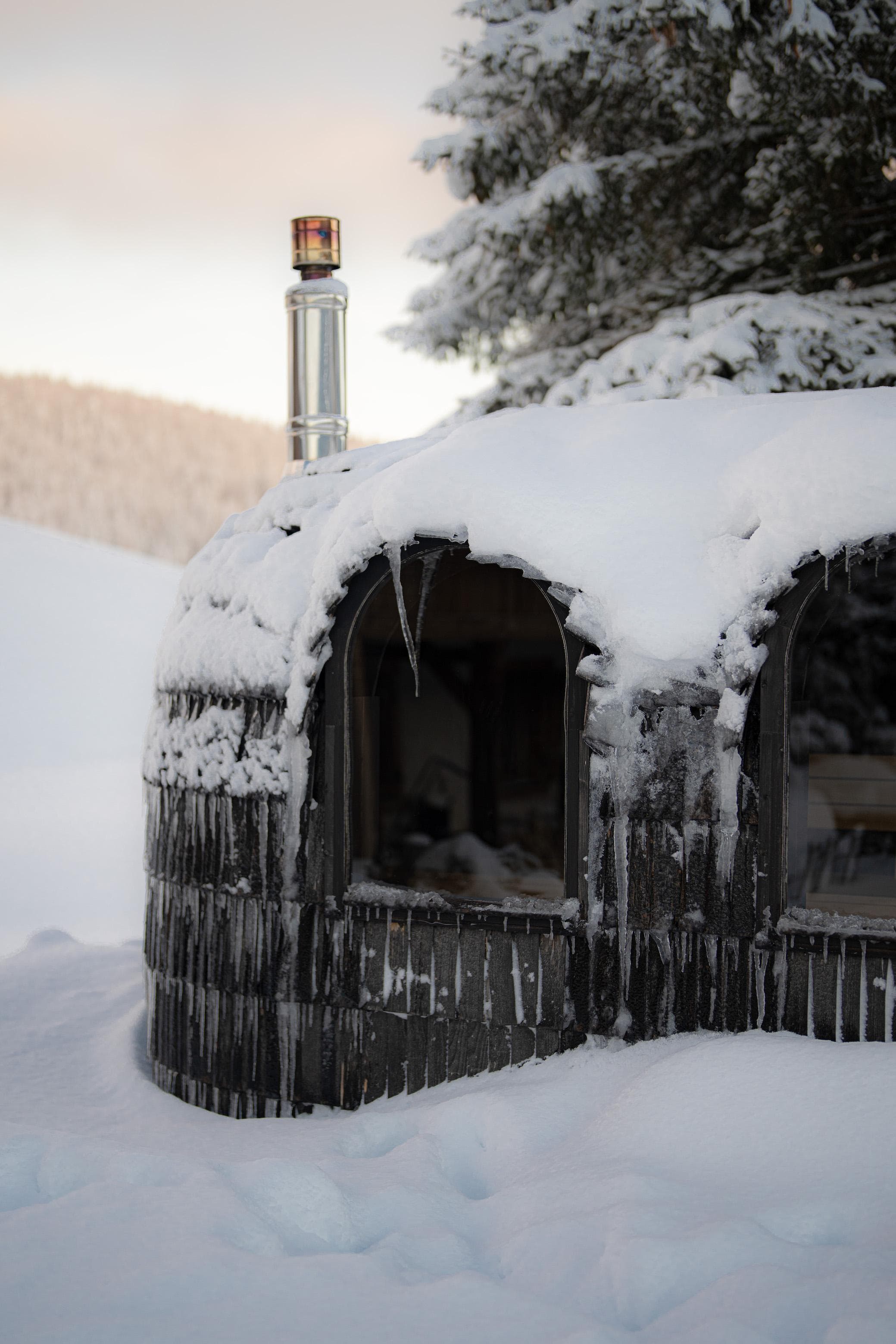 A frosty interlude in the sauna at Moulin des Scies Neuves.